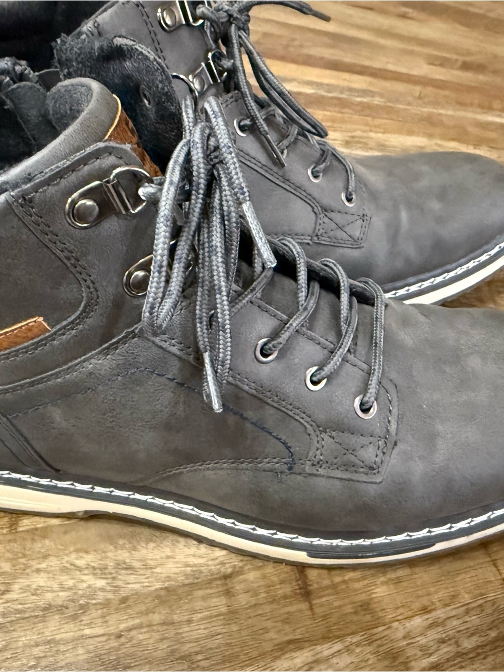 Men's Charcoal Lace-Up Casual Boots with Plush Collar
